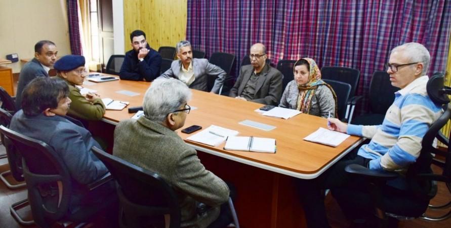 Chief Minister Omar Abdullah reviewing the situation of the Badhal village during a high level meeting 
